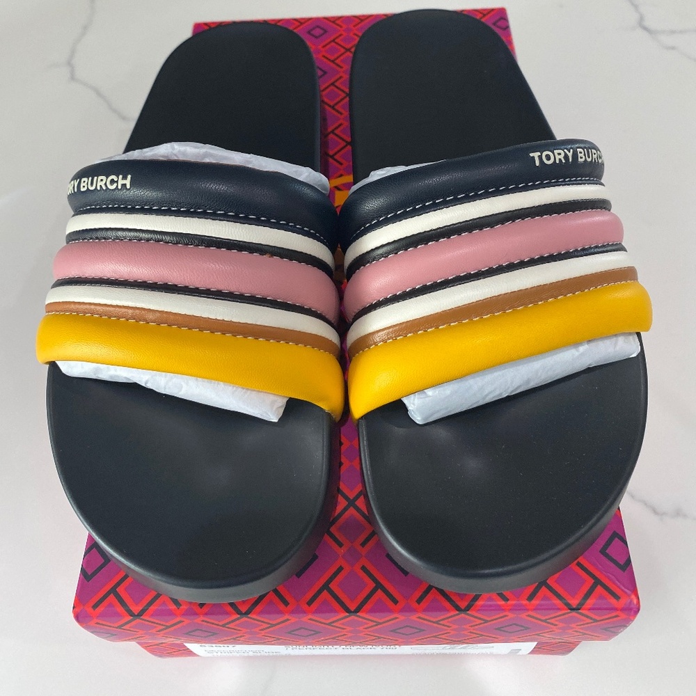 NEW IN BOX Tory Burch Striped Slides Size 8